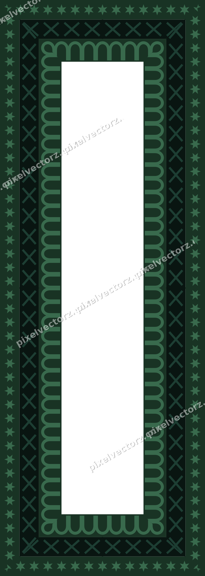 Decorative picture frame border in dark green and red with star band
