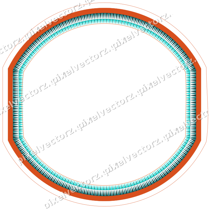 Decorative line art frame in orange and teal with label plaque
