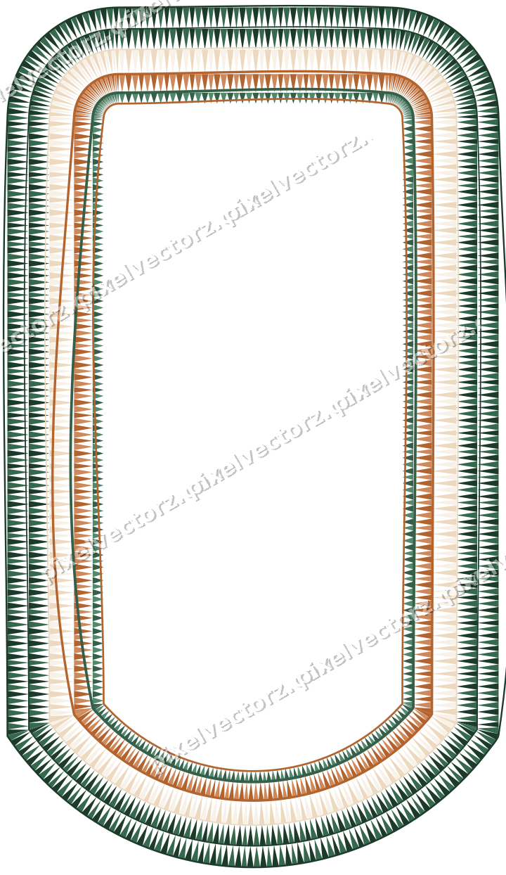 Decorative line art frame in dark green and orange with label plaque