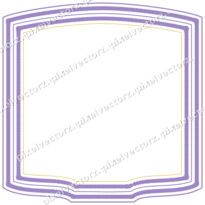 Decorative line art frame in amber and purple with label plaque