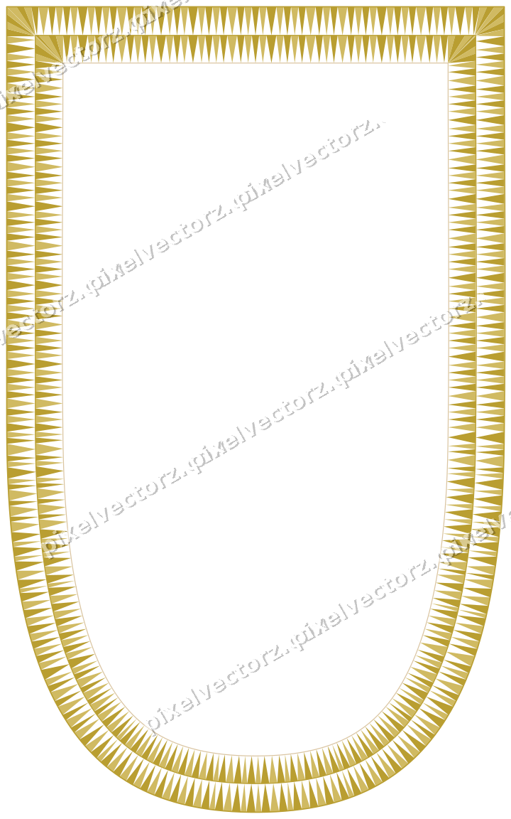 Decorative line art frame in amber and pale orange with shield