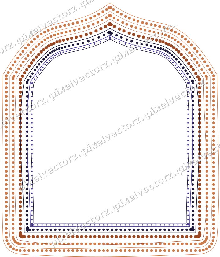 Decorative line art frame in orange and blue with label plaque