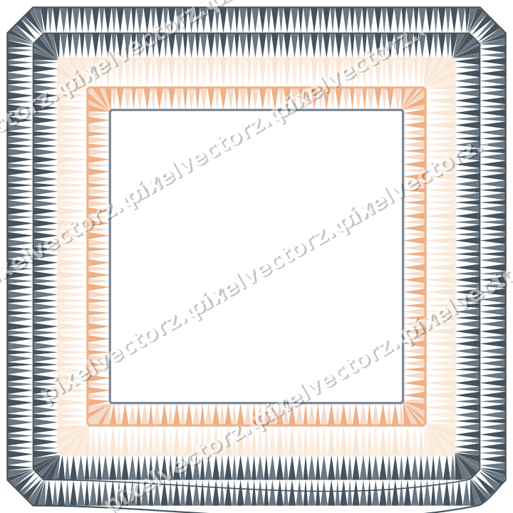 Decorative line art frame in blue and orange with label plaque