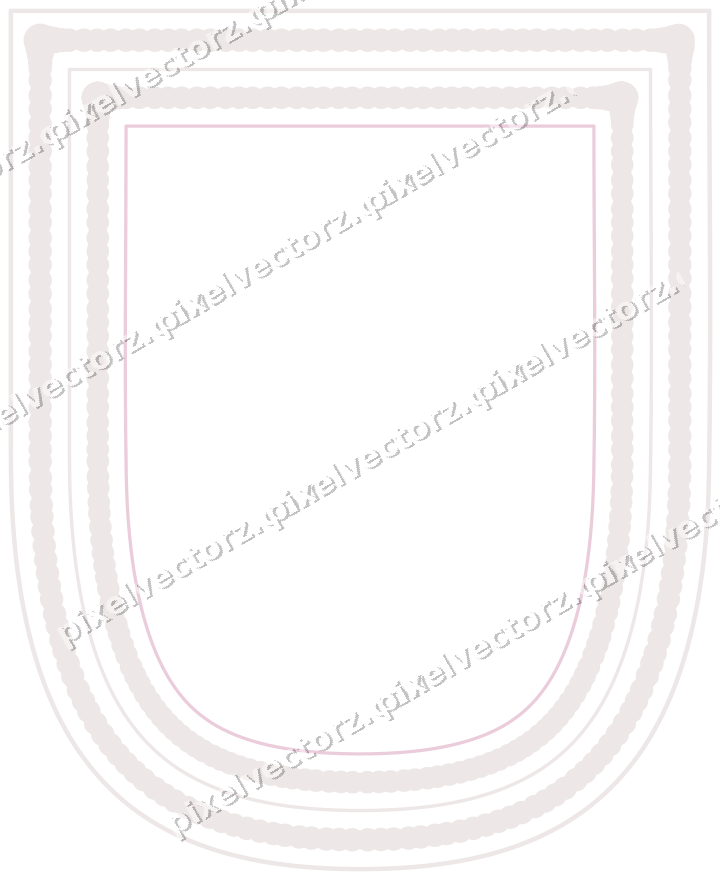 Decorative line art frame in pale pink and pale red with shield