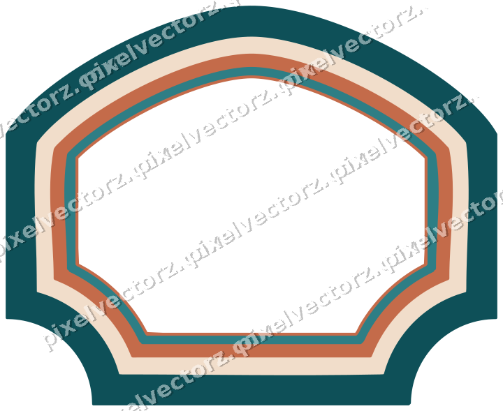 Decorative line art frame in dark teal and orange with label plaque