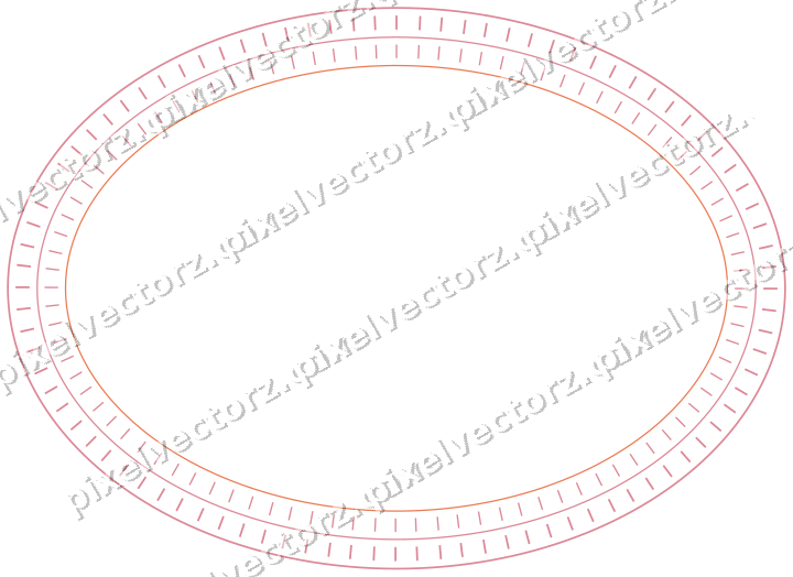 Decorative line art frame in red and orange with oval and dashed line