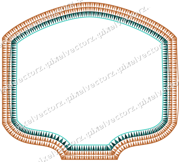 Decorative line art frame in orange and teal with label plaque