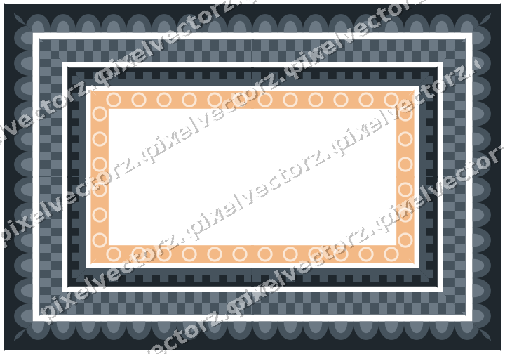 Decorative picture frame border in blue and orange with step band