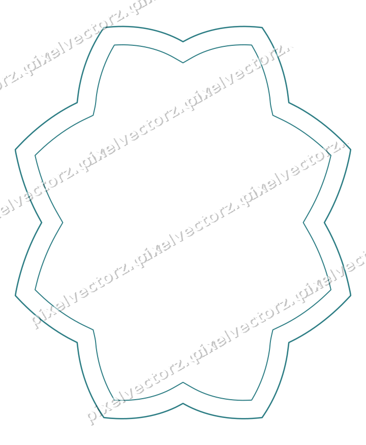 Decorative line art frame in dark teal and orange with oval