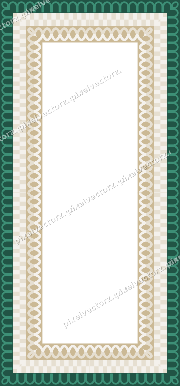 Decorative picture frame border in amber and green with arcade frieze