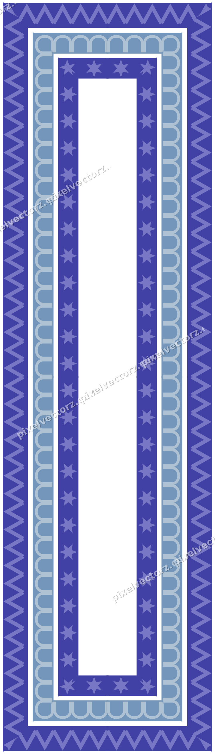 Decorative picture frame border in purple and blue with arcade frieze