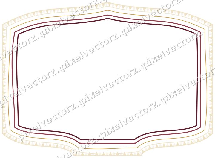 Decorative line art frame in dark pink and amber with label plaque