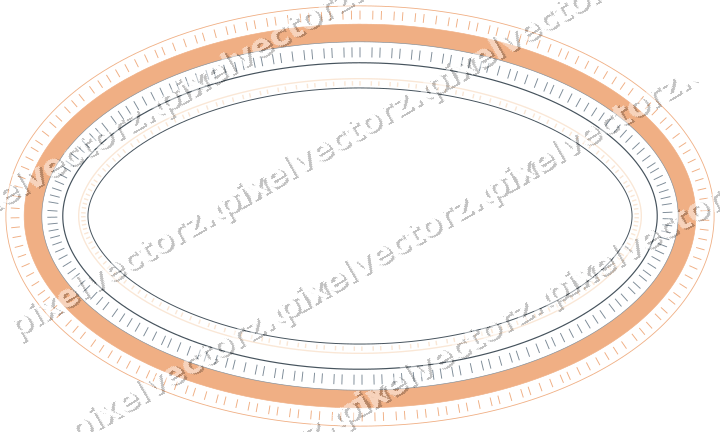 Decorative line art frame in blue and orange with oval and dashed line