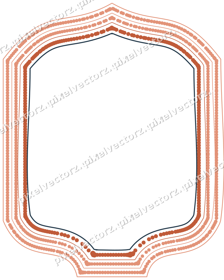 Decorative line art frame in orange and cyan with label plaque