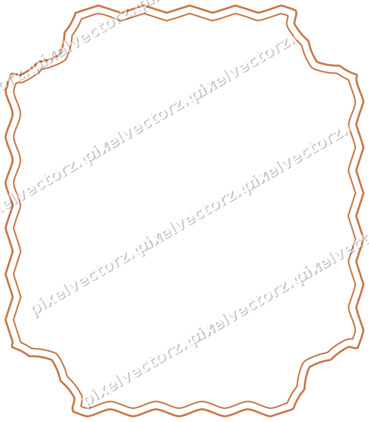 Decorative line art frame in orange and blue with label plaque