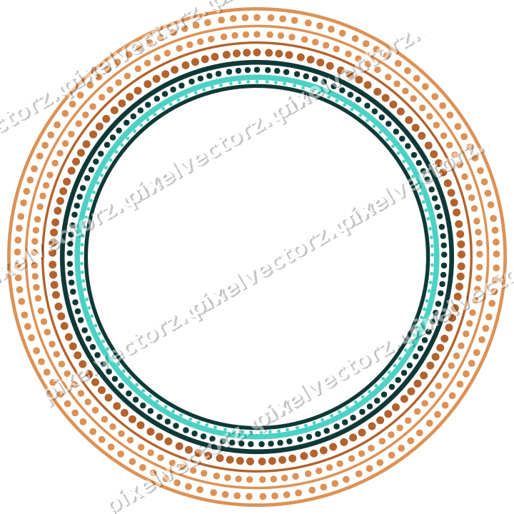 Decorative line art frame in orange and teal with oval and dotted line
