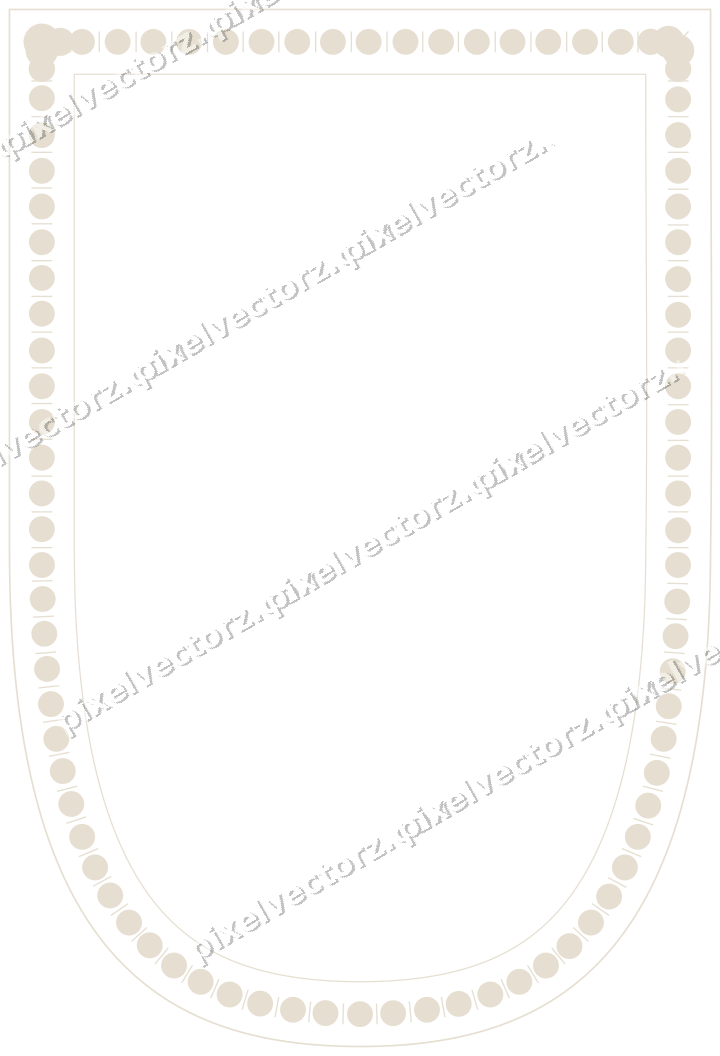 Decorative line art frame in amber and green with shield