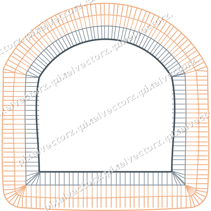 Decorative line art frame in blue and orange with label plaque