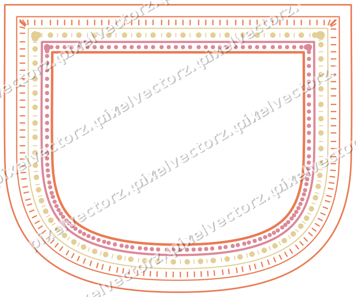 Decorative line art frame in red and orange with shield