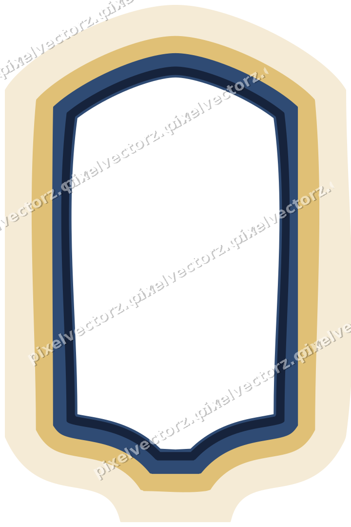 Decorative line art frame in dark blue and amber with label plaque