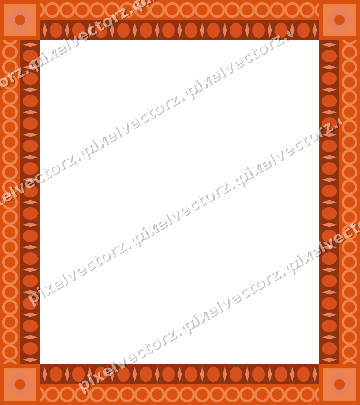 Decorative picture frame border in orange and teal with ring chain