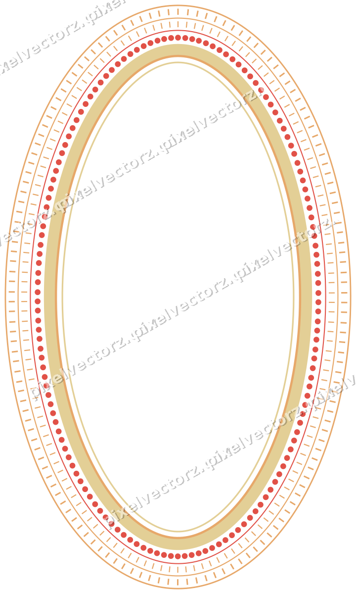 Decorative line art frame in red and orange with oval and dashed line