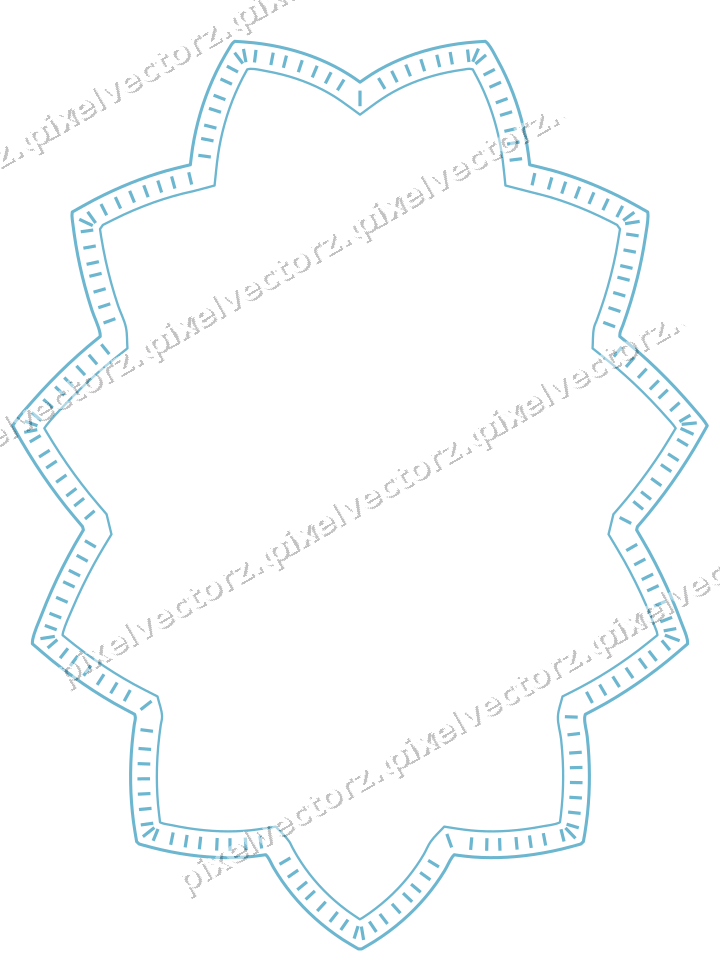 Decorative line art frame in blue and cyan with oval and zigzag edge