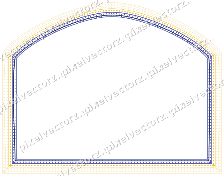 Decorative line art frame in dark blue and amber with label plaque