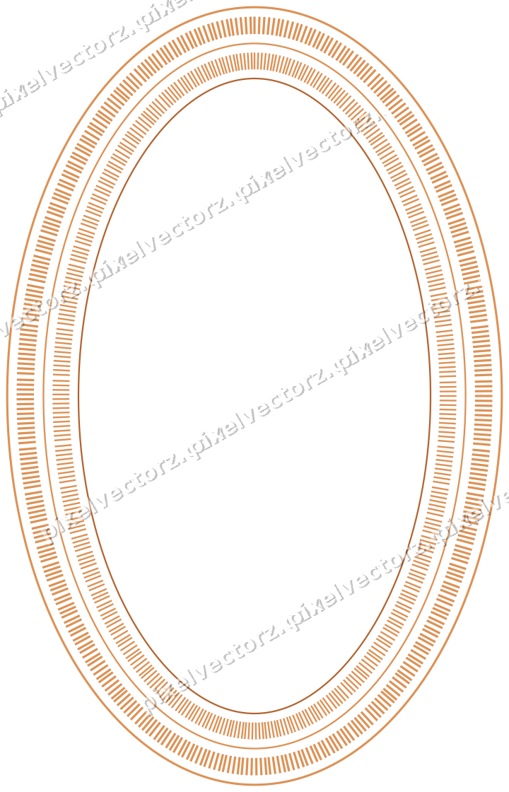 Decorative line art frame in orange and teal with oval and dashed line