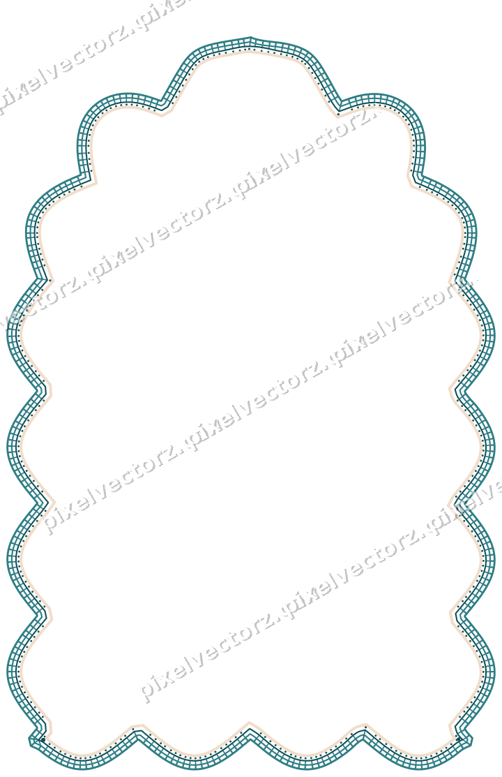 Decorative line art frame in dark teal and orange with label plaque