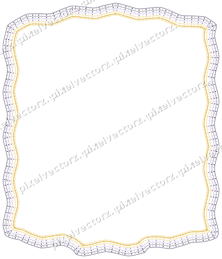 Decorative line art frame in amber and purple with label plaque