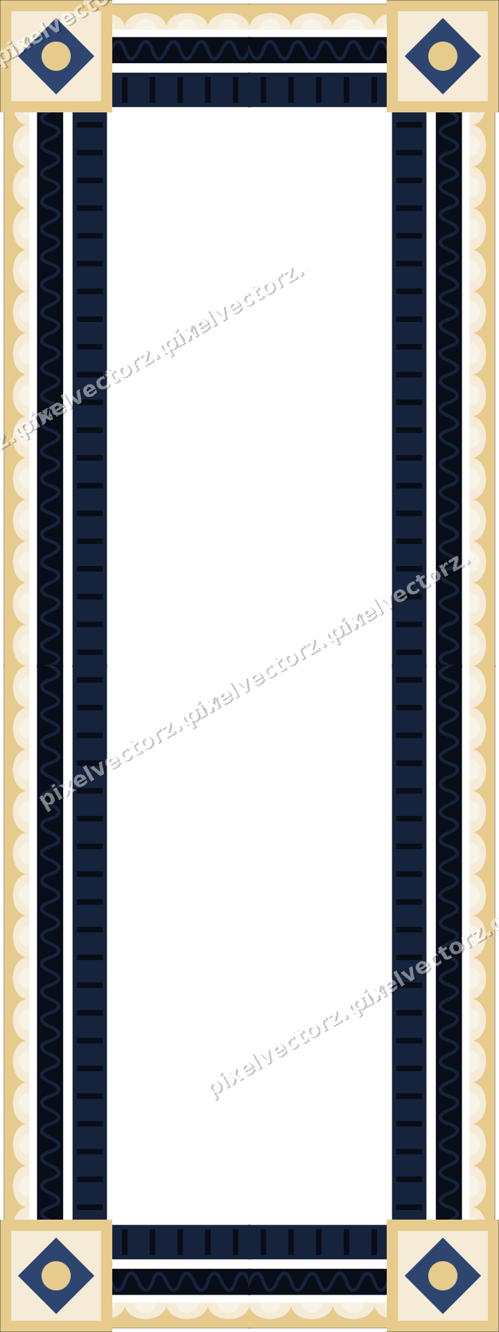 Decorative picture frame border in dark blue and amber with wave band