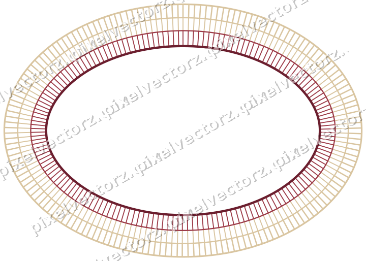 Decorative line art frame in dark pink and red with oval and hatching