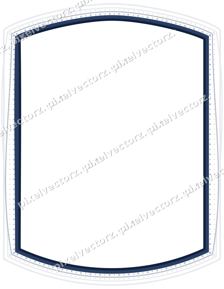Decorative line art frame in dark blue and white with label plaque