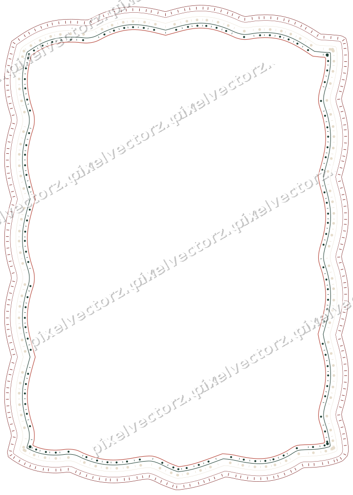 Decorative line art frame in dark red and dark green with label plaque