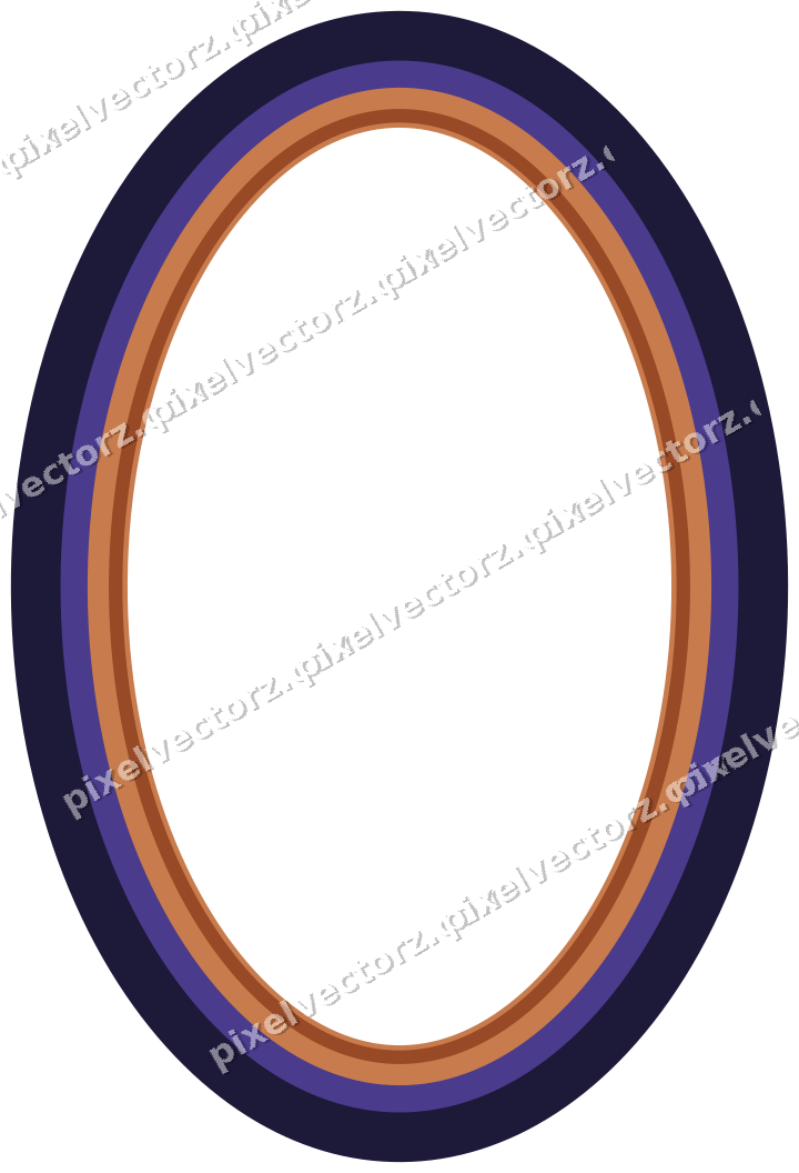 Decorative line art frame in orange and blue with oval and solid band