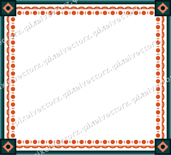Decorative picture frame border in orange and teal with scale band