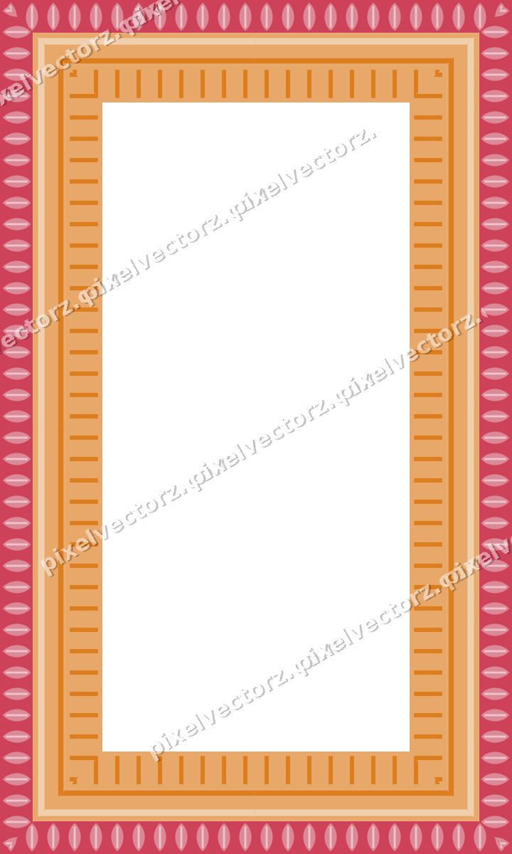 Decorative picture frame border in red and orange with leaf moulding