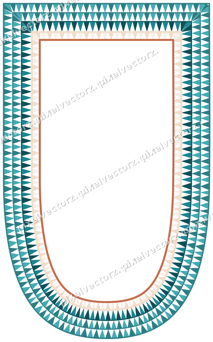 Decorative line art frame in dark teal and orange with shield