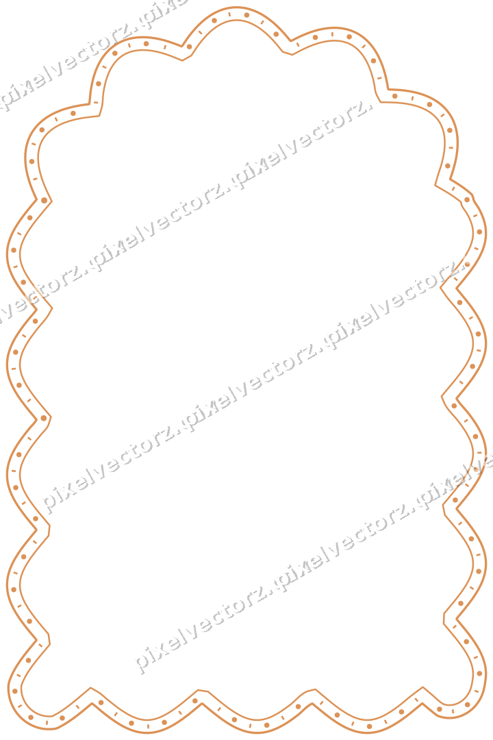 Decorative line art frame in orange and teal with label plaque