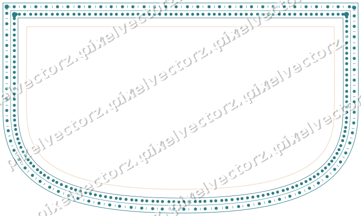 Decorative line art frame in dark teal and orange with shield