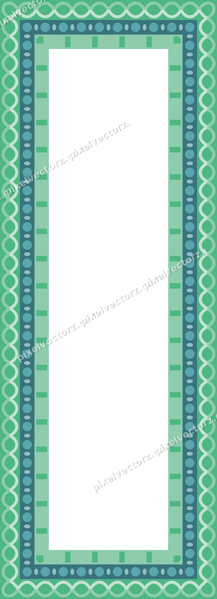 Decorative picture frame border in green and teal with bead and reel