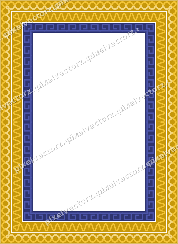 Decorative picture frame border in dark blue and amber with wave band