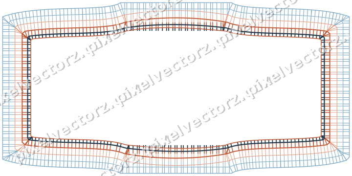 Decorative line art frame in orange and cyan with label plaque