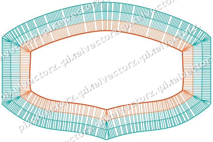 Decorative line art frame in orange and teal with label plaque