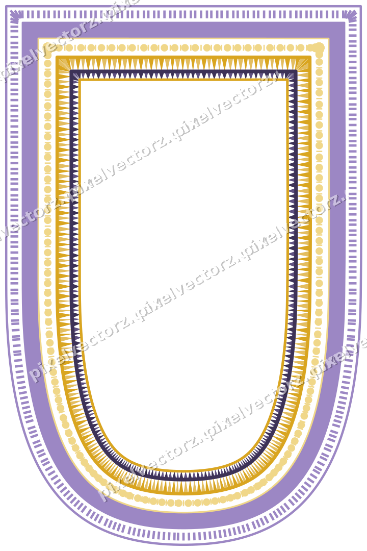 Decorative line art frame in amber and purple with shield