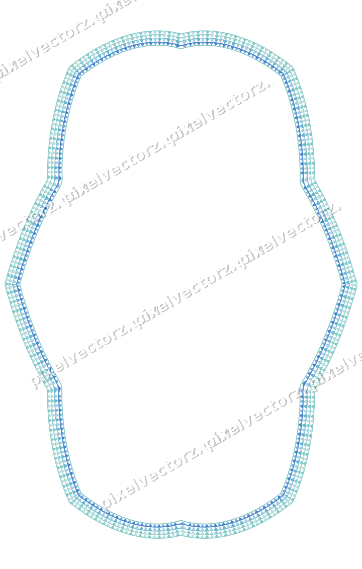 Decorative line art frame in blue and cyan with oval and zigzag edge