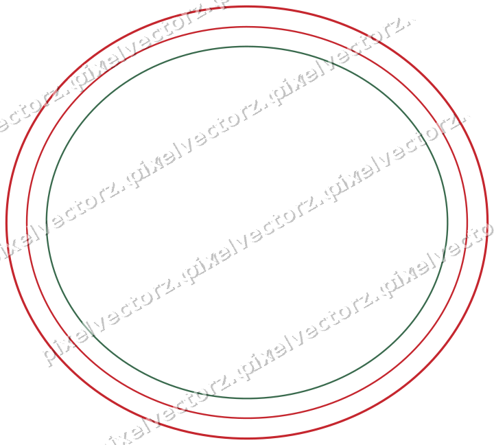 Decorative line art frame in dark green and red with oval