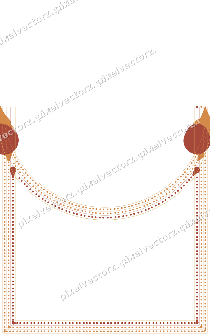 Decorative line art frame in orange and amber with label plaque