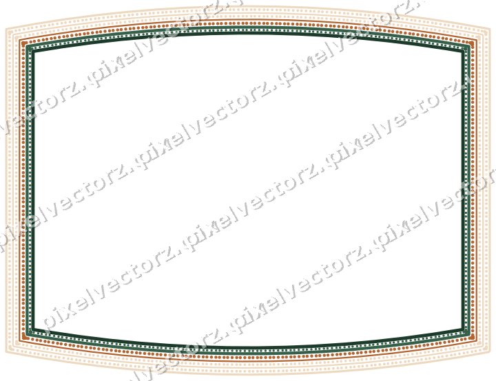 Decorative line art frame in dark green and orange with label plaque